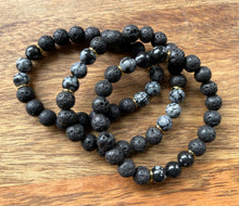 Snowflake Obsidian + Lava Stone Bracelet