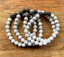 Howlite + Triple Black Lava Stone Bead Bracelet