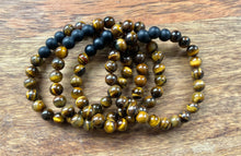 Tiger’s Eye + Triple Black Onyx Bead Bracelet