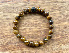 Tiger’s Eye + Singular Black Lava Stone Bead Bracelet