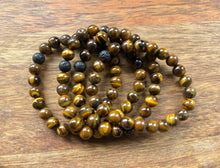 Tiger’s Eye + Singular Black Lava Stone Bead Bracelet